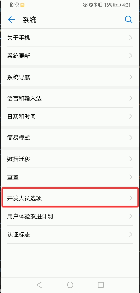 开发者选项